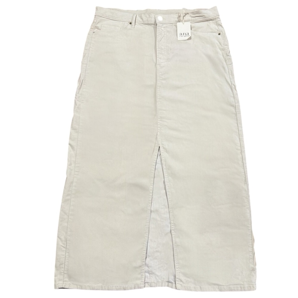NWT a.n.a 16T Cream Corduroy Denim Maxi Pencil Skirt Tall w/ Front Slit